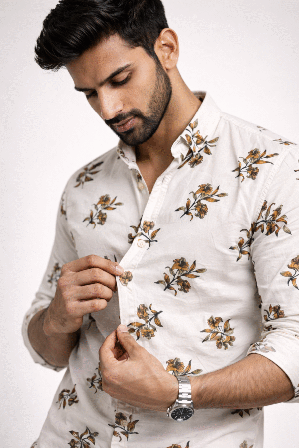 OFF-WHITE FLORAL PRINTED CASUAL SHIRT