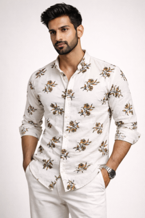 OFF-WHITE FLORAL PRINTED CASUAL SHIRT