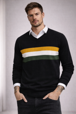 BLACK COLOR BLOCK V-NECK