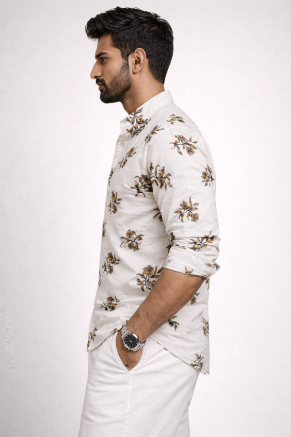 OFF-WHITE FLORAL PRINTED CASUAL SHIRT