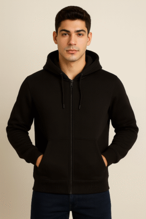 BLACK ZIP-UP HOODIE