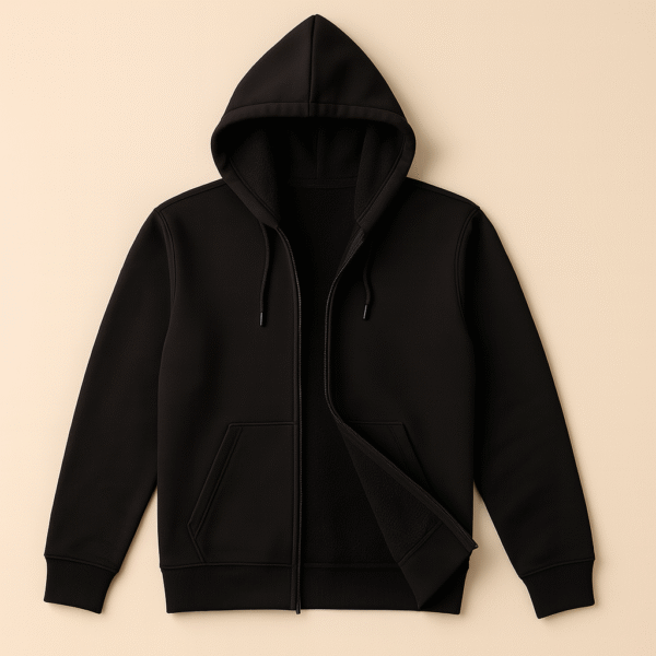 BLACK ZIP-UP HOODIE