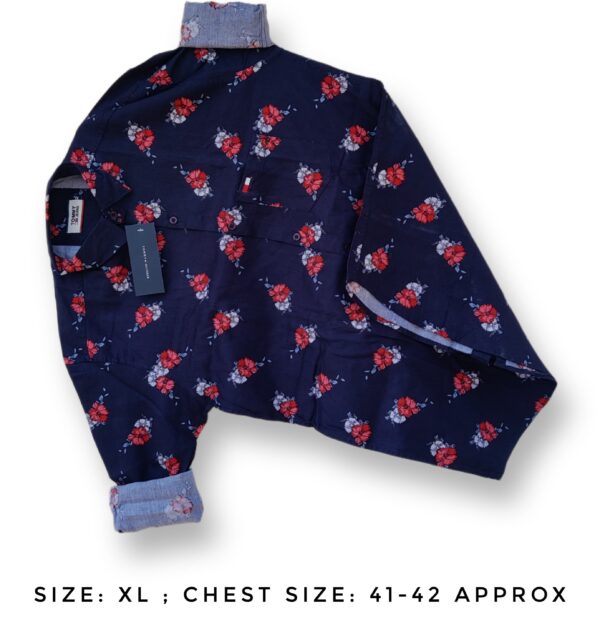 Navy Blue (Red & Grey Floral print) Full Sleeve Shirt