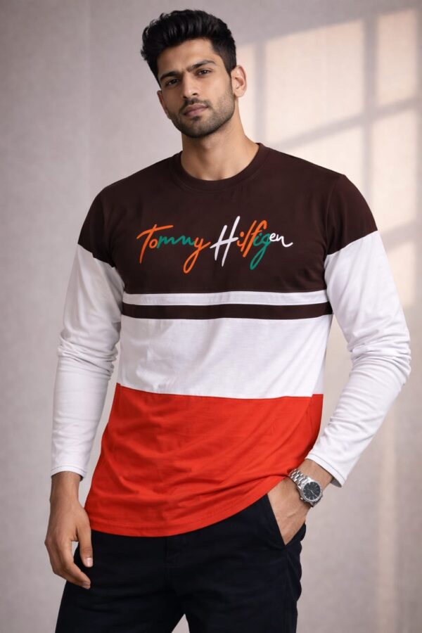 Brown+White+Red Full Sleeve Tshirt