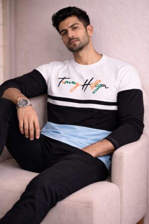 White+Black+Sky Blue Full Sleeve Tshirt