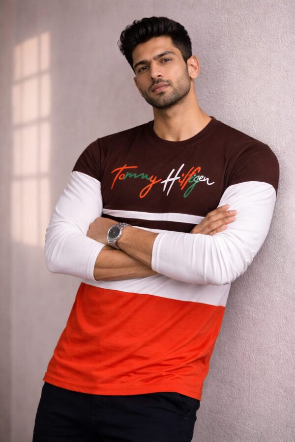 Brown+White+Red Full Sleeve Tshirt