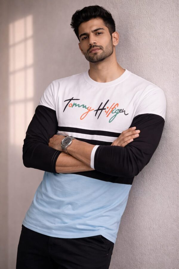 White+Black+Sky Blue Full Sleeve Tshirt