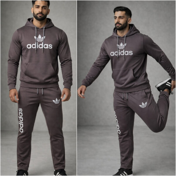 Charcoal Brown Sports Hoodie Tracksuit Set