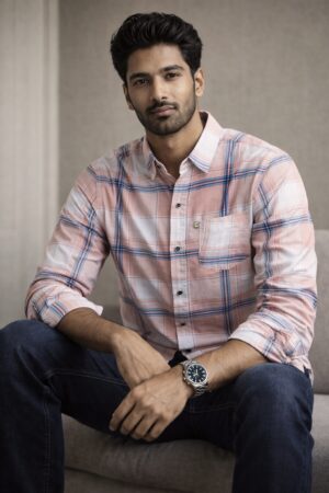 Peach Casual Check Full Sleeve Shirt