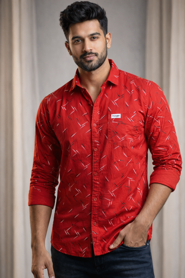 Red Printed Full Sleeve Shirt