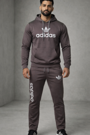 Charcoal Brown Sports Hoodie Tracksuit Set