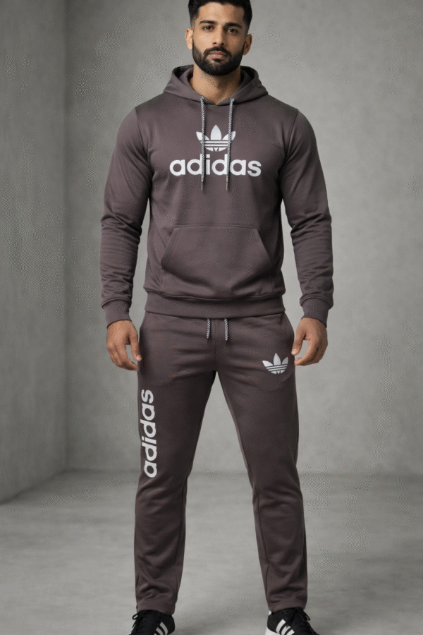 Charcoal Brown Sports Hoodie Tracksuit Set