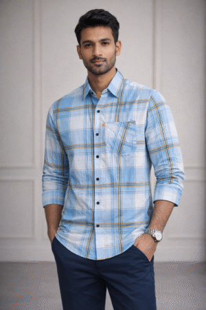 Sky Blue Casual Check Full Sleeve Shirt