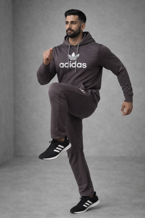 Charcoal Brown Sports Hoodie Tracksuit Set