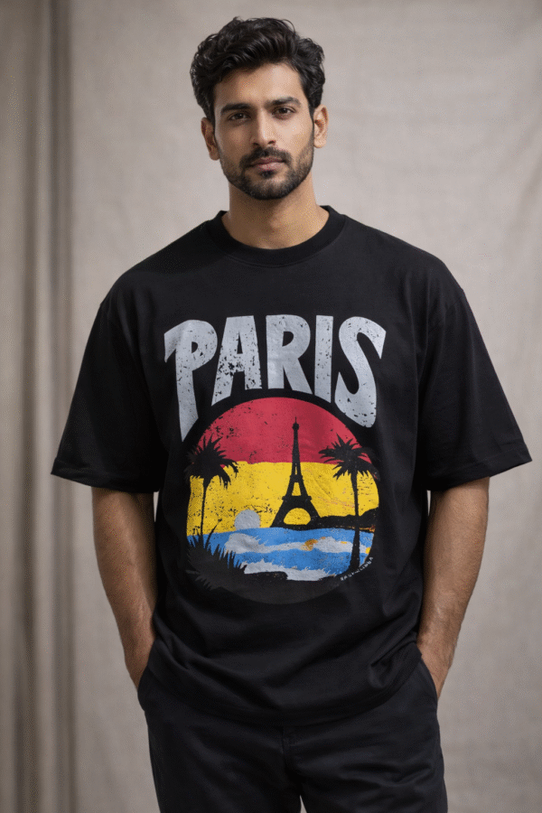 BLACK PARIS DROP SHOULDER T-SHIRTS