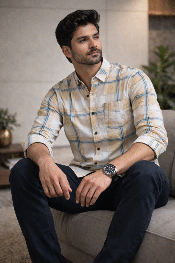 Pastel Yellow Casual Check Shirt