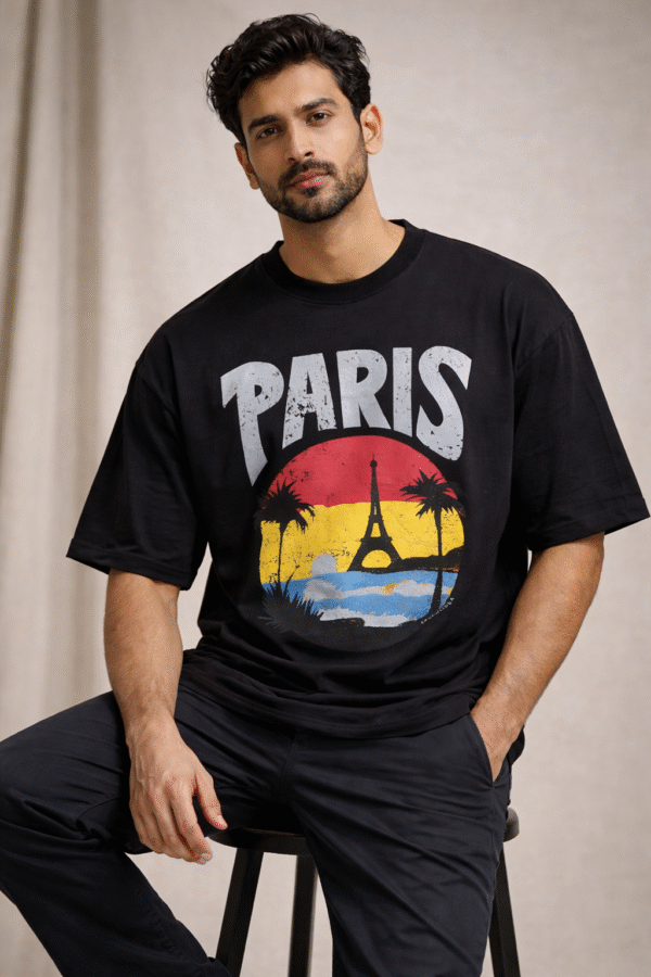 BLACK PARIS DROP SHOULDER T-SHIRTS