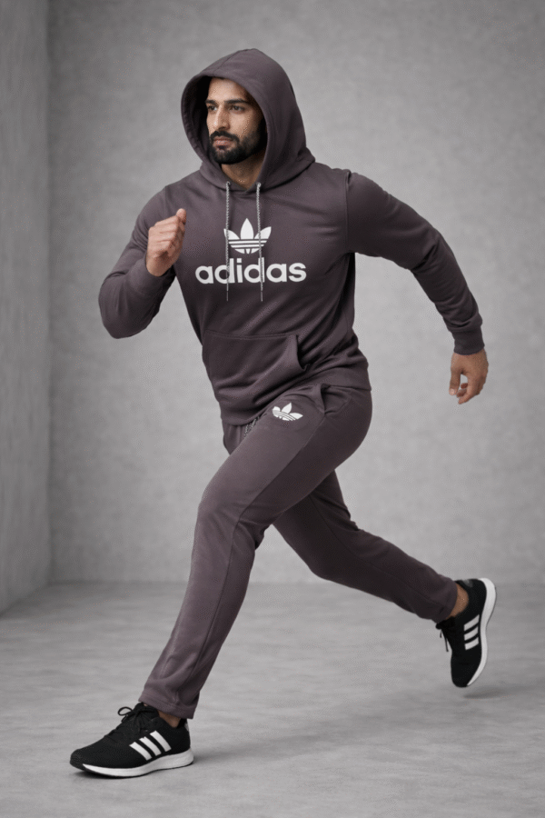 Charcoal Brown Sports Hoodie Tracksuit Set