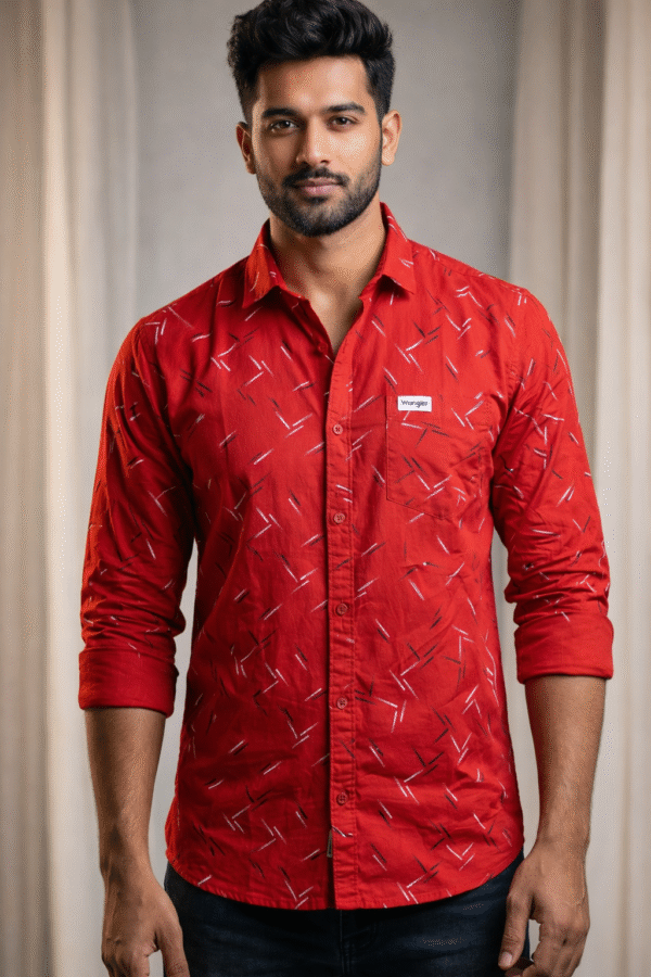 Red Printed Full Sleeve Shirt