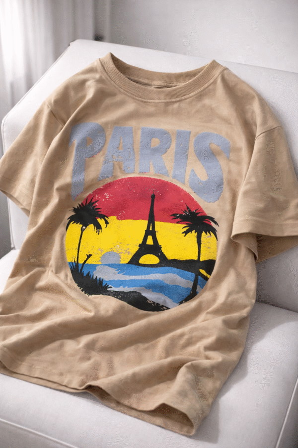 BEIGE/SAND PARIS DROP SHOULDER TSHIRT