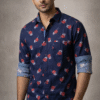 Navy Blue (Red & Grey Floral print) Full Sleeve Shirt