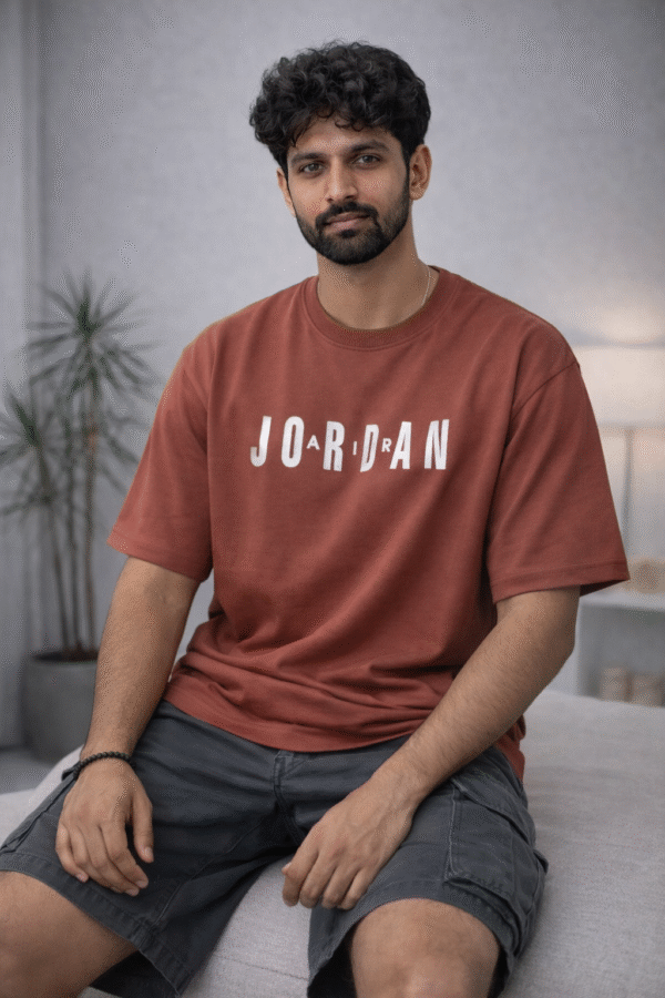 Maroon Printed Drop-Shoulder Tshirt