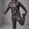Charcoal Brown Sports Hoodie Tracksuit Set
