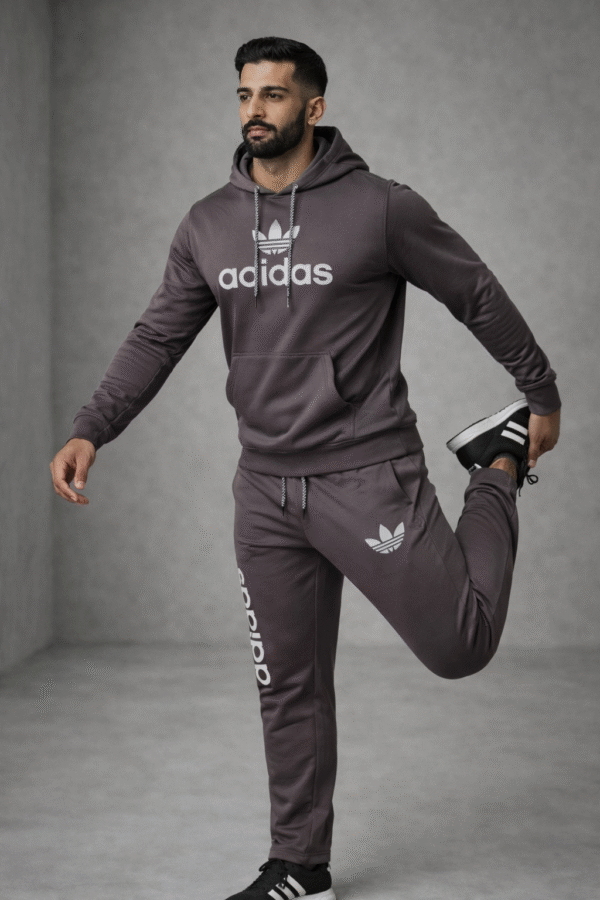 Charcoal Brown Sports Hoodie Tracksuit Set