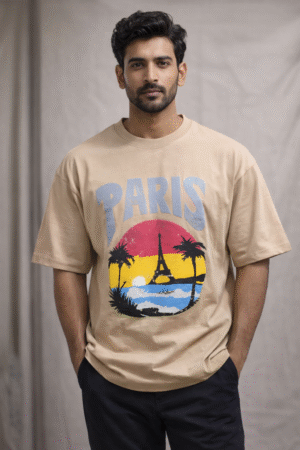 BEIGE/SAND PARIS DROP SHOULDER TSHIRT