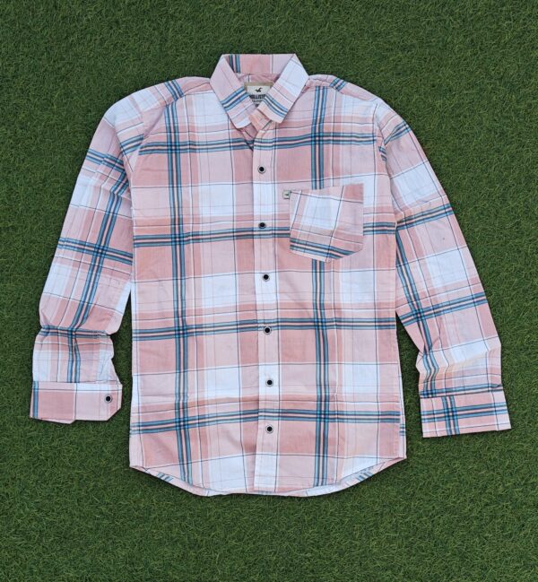 Peach Casual Check Full Sleeve Shirt