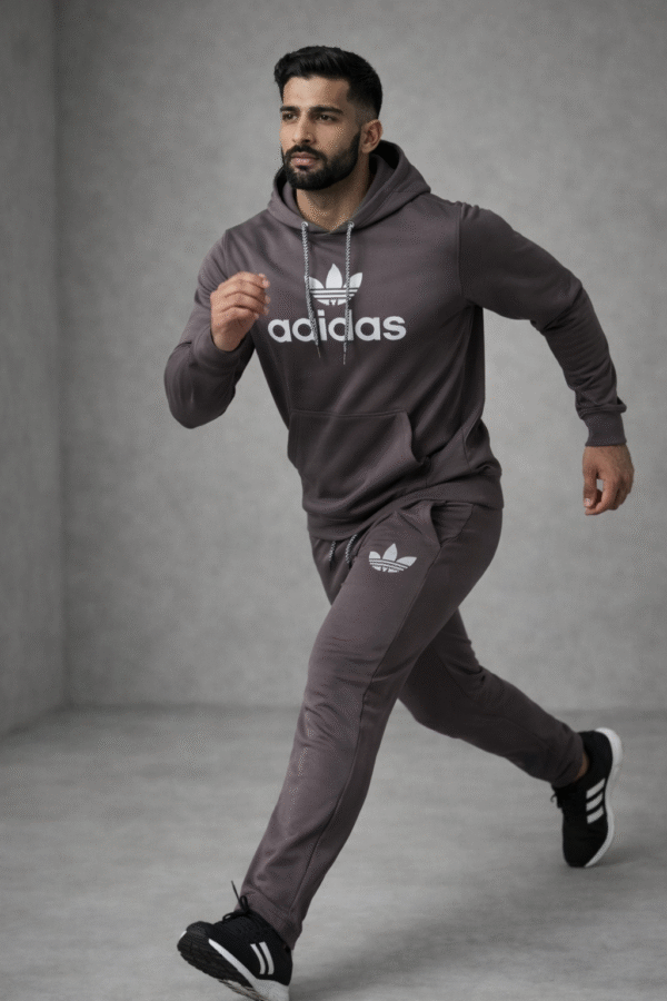 Charcoal Brown Sports Hoodie Tracksuit Set