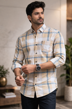 Pastel Yellow Casual Check Shirt