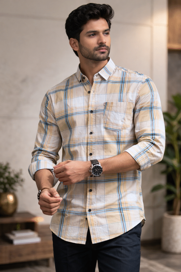 Pastel Yellow Casual Check Shirt