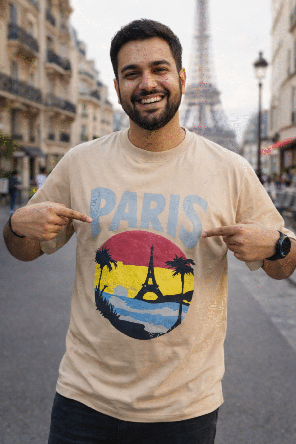 BEIGE/SAND PARIS DROP SHOULDER TSHIRT