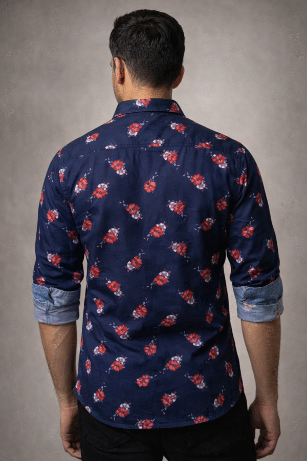 Navy Blue (Red & Grey Floral print) Full Sleeve Shirt