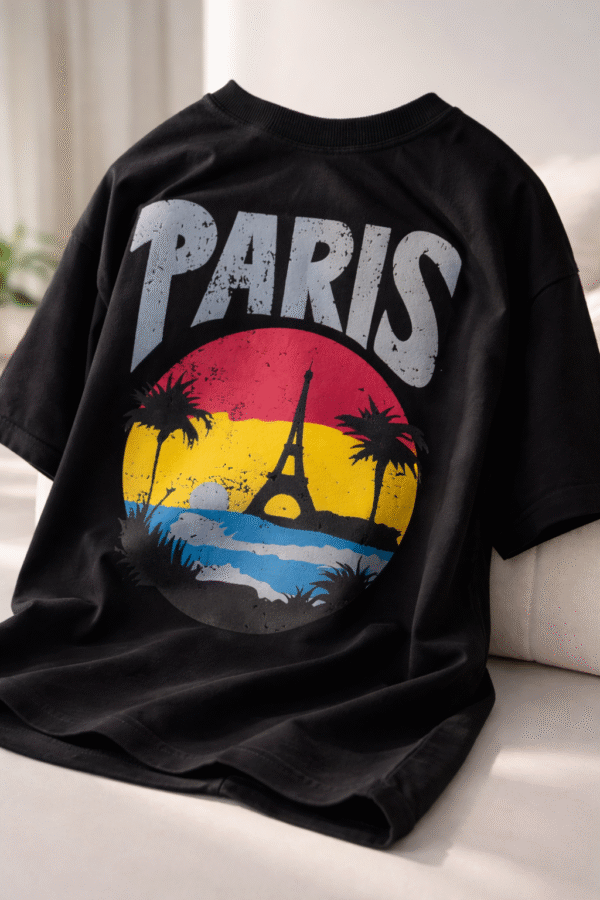 BLACK PARIS DROP SHOULDER T-SHIRTS