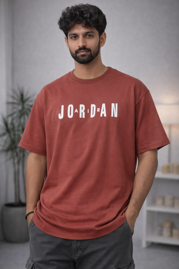 Maroon Printed Drop-Shoulder Tshirt