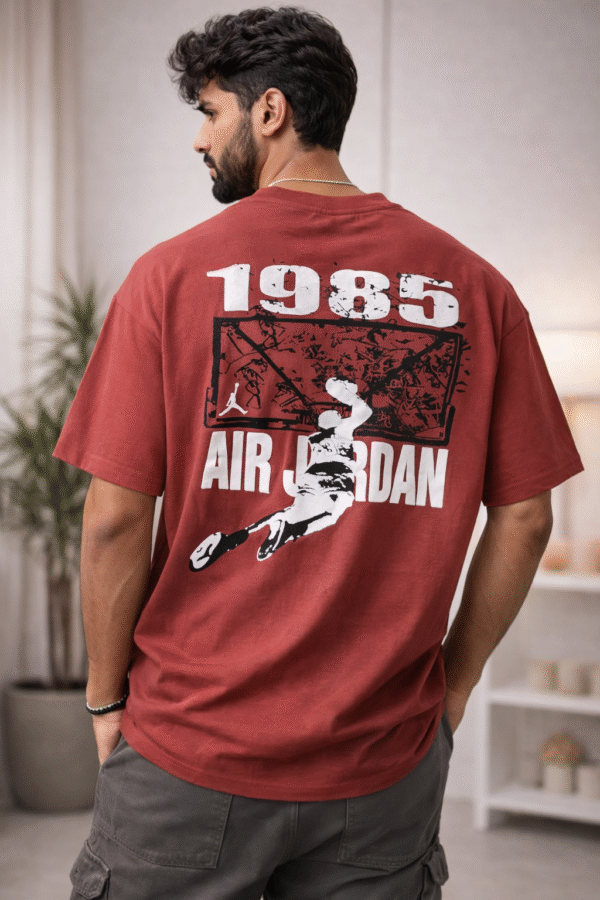 Maroon Printed Drop-Shoulder Tshirt