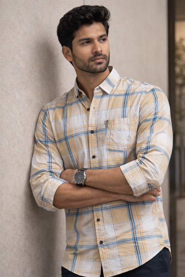 Pastel Yellow Casual Check Shirt