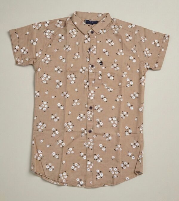 Khaki Brown Floral Half Sleeve Shirt (Slim Fit)