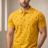 Mustard Yellow Printed Polo T-Shirt