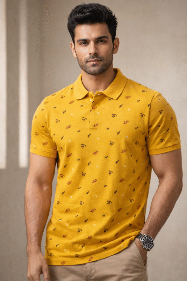 Mustard Yellow Printed Polo T-Shirt