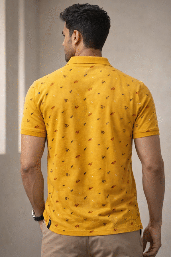 Mustard Yellow Printed Polo T-Shirt