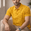 Mustard Yellow Printed Polo T-Shirt