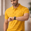 Mustard Yellow Printed Polo T-Shirt