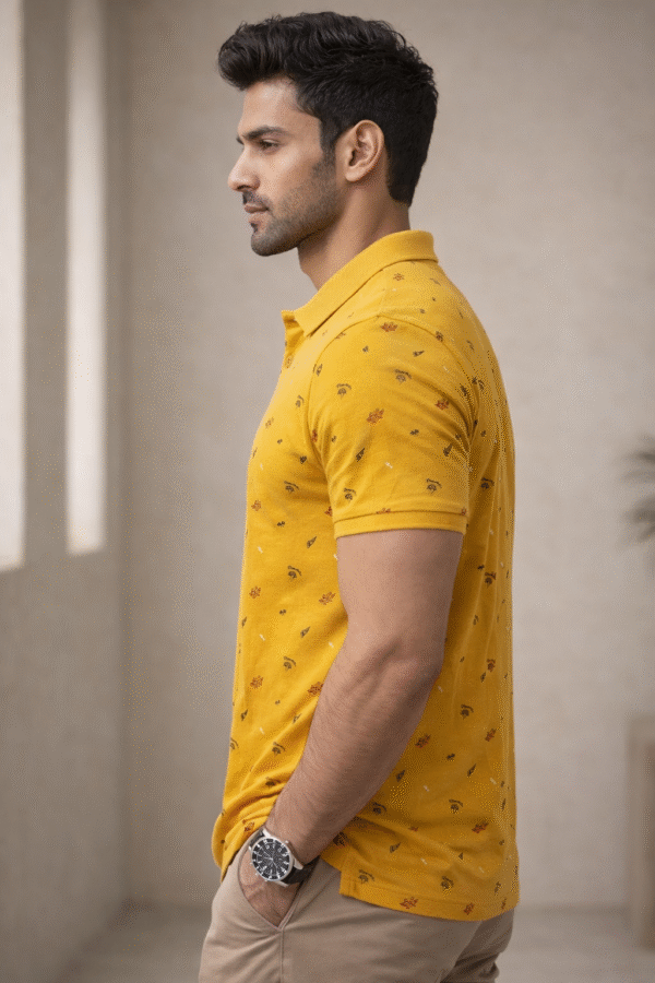 Mustard Yellow Printed Polo T-Shirt