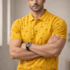 Mustard Yellow Printed Polo T-Shirt