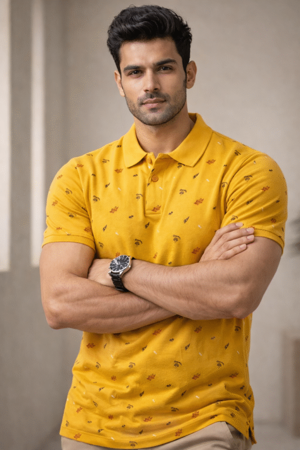 Mustard Yellow Printed Polo T-Shirt