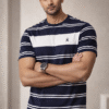 Navy Blue Striped Round Neck T-Shirt