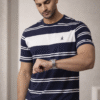 Navy Blue Striped Round Neck T-Shirt